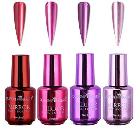 Roter Nagellack Und Lippenstift Nail 8ml Polish Pcs Nail Effect 4 Set Plating Semi- Metallic Lack Nagelkunst Set compatible with Machen (B, One Size)