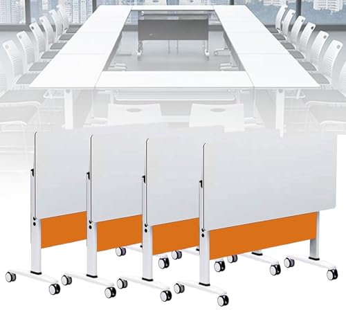 YDkjwjw 4pcs Klappbarer Konferenztisch Rollbare Besprechungstische mit feststellbaren Rädern, Mobiler rechteckiger Schulungstisch mit Ablagefach Flip Top Seminar Besprechungstische für Büro, Classr