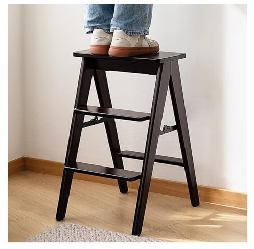 WIGSELBL Escabeau pliable à 3 marches en bois avec large pédale antidérapante, portable et robuste, tabouret de bar en bambou pour cuisine et maison