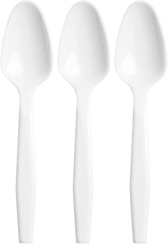 Shefa Heavy Duty Plastic Spoons, Pack of 100, Dishwasher Safe, Modern Style