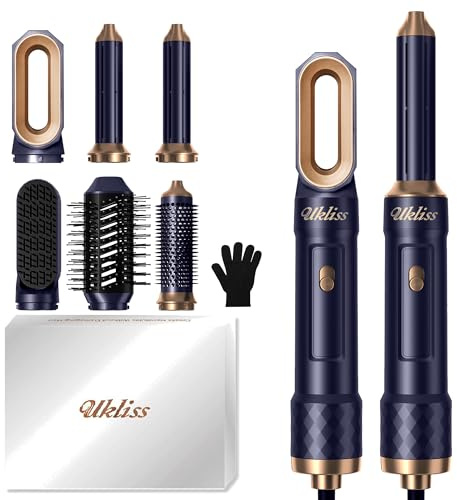 Haarstyler 6 in 1, UKLISS Haarföhn & Airstyler Pro Set mit Ionen Haartrockner Bürste, Thermal Brush, Rundbürstenföhn, Warmluftbürste, Lockenstab Automatisch, Geschenksets für alle Haare - Blau