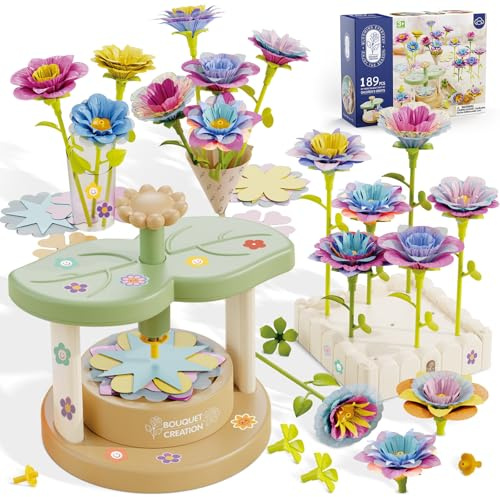 DIY Blumen Bastelset für Kinder ab 3 Jahren, Kunststoff Blumensträuße Basteln Spielzeug, Blumenpresse Kinder, Blumengarten Spielzeug, Kreativ Geschenkidee für Mädchen, Geburtstags- & Festtagsgeschenk