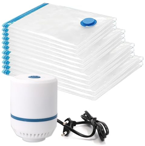 Lot de 11 sacs de mise sous vide avec pompe électrique – Sacs sous vide réutilisables de tailles 2XL, 3L, 3M et 3S – Idéal pour les couvertures, couettes, oreillers et déménagements