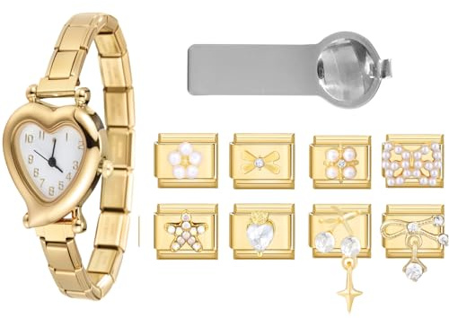Loozykit Italian chram bracelet charms Set mit Herz-Armbanduhr italian Charms Silber Edelstahl Mehrere Charms Watch Kombinationen Dekorative charm Armbander Uhr Geschenk