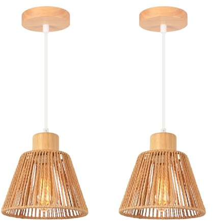 LIGKIN 2PCS Lámparas Colgantes Industrial Vintage Pantalla de metal y cuerda, E27 Lámpara techo colgante Creativa con forma de Campana Lámpara de Techo para Restaurante Salón Cocina