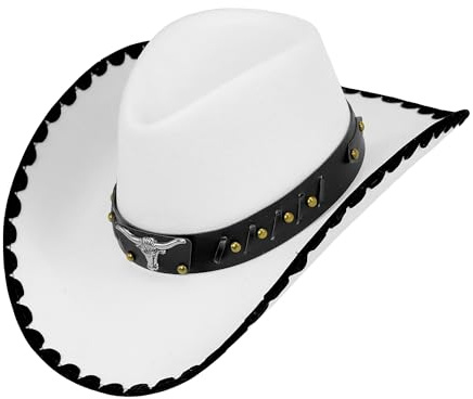 W WIDMANN MILANO Party Fashion - Cowboyhut Filz Longhorn | Weißer Western Hut für Karneval, Junggesellenabschied und Mottoparty