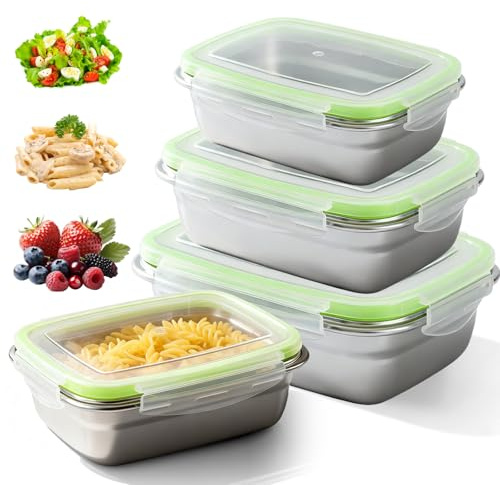 GBKDQQ Fiambrera de acero inoxidable, juego de 3 fiambreras a prueba de fugas con tapa (350 ml + 850 ml + 1800 ml), fiambrera apilable para niños y adultos, ideal para la escuela, el trabajo, el