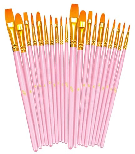 20 Pcs Paint Brush Set, Small Paint Brushes, Nylon Professional Artist Paint-Brushes for Acrylic Painting, Oil-Painting, Watercolor Painting, Face-Painting, Artists, Adults,Kids,Different Sizes(Pink)