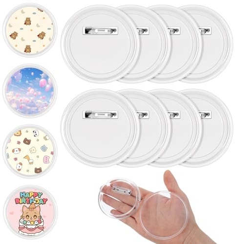 8 Stück Buttons Selber Machen 75mm Transparente DIY Ansteckbuttons Buttons Anstecker Button zum Selbstgestalten Personalisierte Button Pins für Foto Bild Kleidung