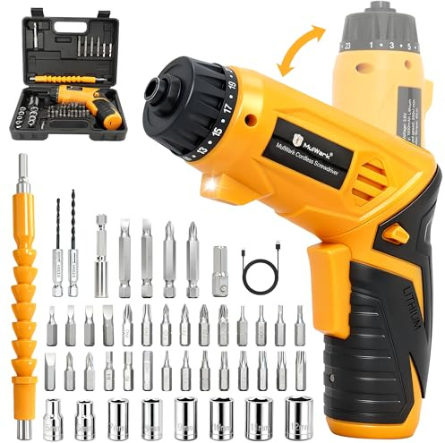 MulWark Electric Screwdriver Set, 4V Cordless Screwdriver with 46 Precision Driver Bit Set in Carrying Case Rechargeable 2-Position Handle, Powered Screwdriver Kit for Home Improvement, DIY Projects