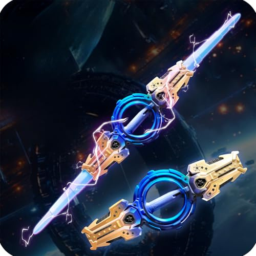 GodbTG Light Up Fire Spin Sword – Double-Edged Rotating Lightsaber Toy with 7-Color Expandable Blades, FX Sound, Spark Effect & Retractable Dual Design, Cool Role-Play Cosplay Accessory (#2)