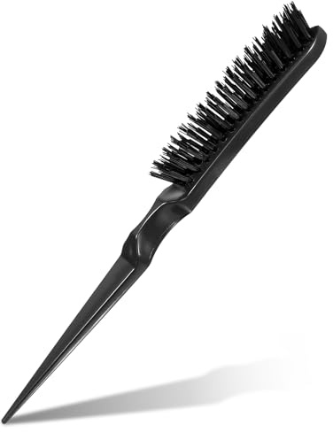 Brosse à crêper, volume et brillance en poils de sanglier, avec manche en bois, brosse à cheveux pour crêper & look élégant, réduit la casse des cheveux, brosse anti-frisottis pour lisser