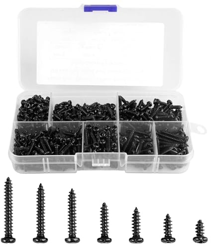 FerraDrend 500 Pièces Assortiment de Vis à Tête Ronde,Vis Autotaraudeuses | M3,Autoperceuses à Tête Ronde,Visse Autoforeuse Metal,Visser à Tôle à Bois à Cruciforme Noires,Autoforeuses pour Plastique
