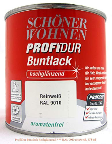 Schöner Wohnen Profidur Buntlack, Cremeweiß RAL 9001 / hochglänzend / 375 ml / aromatenfrei / für außen u. innen / für Holz, Metall u. Kunststoff