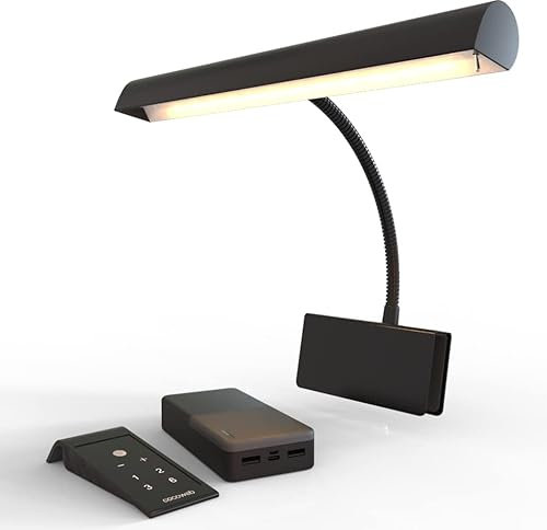 Cocoweb GPLEDV-14D-BP4 35,6 cm große Klavierlampe, LED, verstellbar, hochwertige Beleuchtung in Schwarz mit Messingakzenten, wiederaufladbarer Akku