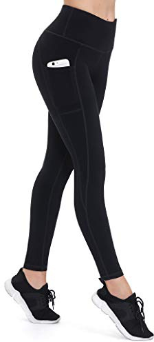 ALONG FIT Leggings Damen mit Taschen, Nicht durchsichtig Sporthose Damen Dehnbar Yogahosen für Damen, Schwarz, M