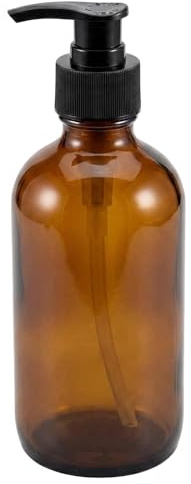 250ML 8oz Empty Refillable Amber Glass Bottle Bottle with Black Lotion Pump Lotion Soap Dispenser Round Glass Bottles for Essential Oils Aromatherapy DIY Home Kitchen