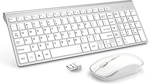 JOYACCES - Teclado inalámbrico y mouse inalámbrico compacto y ultra delgado de 2.4 G para Windows, computadora, escritorio, PC, portátil, color plateado