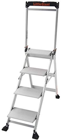 Little Giant 4 Tread Jumbo Step Stool, Top Tread Height 890mm, Aluminium, Folding Steps with Built-in Tool Tray & High Handrail