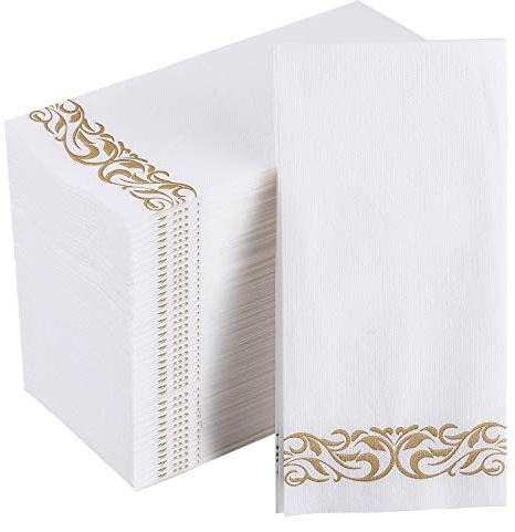 FOCUSLINE 200 Linen Feel Disposable Bathroom Napkins, Soft and Absorbent Paper Guest Towels, Cloth-Like Paper Hand Towels Decorative Napkins for Parties, Weddings, Dinners or Events, Gold, 12 x 17