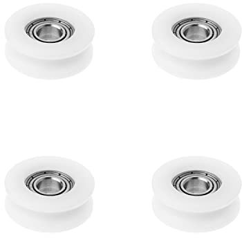 MroMax Puleggia in plastica in nylon a forma di U, 6 x 22 x 8 mm, con cuscinetto di guida, puleggia rotaia a sfere per guida di apparecchiature meccaniche, porte e finestre, 4 pezzi, colore: bianco