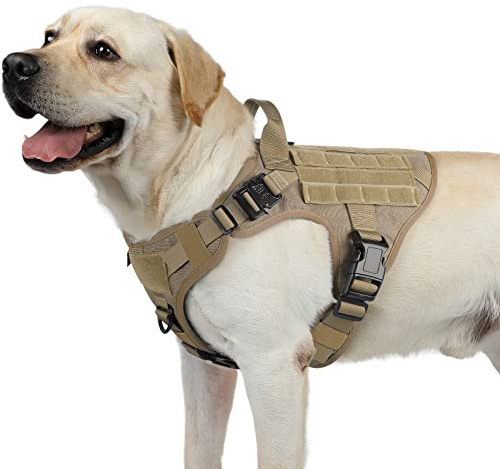 rabbitgoo Harnais Tactiques pour Chien M Marron, Gilet à Anneaux pour Chiens de Travail Militaires, Harnais Militaire Chien d’Entraînement sans Tension, avec Pinces à Sangle pour Randonnées et Chasse
