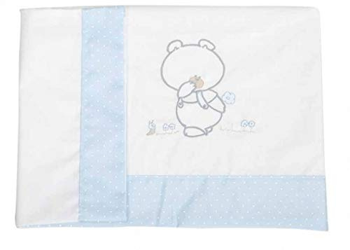 Sábana 100% Algodón Bebé, Hipoalergénica, transpirable y ecológica. Tacto suave. 3 piezas (sábana, bajera con gomas ajustables y almohada). 100% Fabricación España. (Pepo Celeste, Maxicuna 70x140)