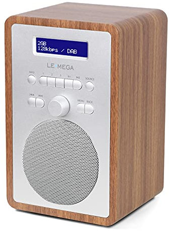 DAB Radio Alarm Clock | DAB+, FM, Dual Alarm Clock | Small Digital Radio for Kitchen & Bedside | 20 Presets, Clear Full Info Display, Headphone Jack, Wood Effect | LEMEGA CR2+ Walnut Finish