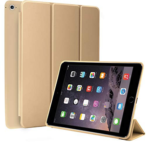 N NEWTOP Cover Compatibile per Apple iPad Air II 2 da 9.7' Pollici 2014, Custodia Flip Smart Libro Ori Case Ultra Sottile Leggera Stand Supporto Funzione Wake/Sleep Simil Pelle (Oro)