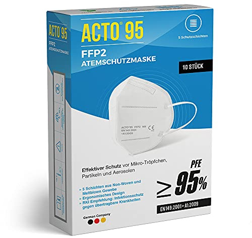 Acto 95 Premium FFP2 Atemschutzmaske – 10er Pack | CE-zertifiziert | 5-lagig | Einzeln verpackt | Bequem tragbar & effektiver Partikelfilter