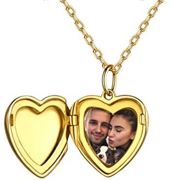 PROSILVER Damen aufklappbar Herz Medaillon zum Öffnen Silber 925 18k vergoldet personalisiert Herz Anhänger mit Foto Bilder Amulett Souvenir für Weihnachten Valentinstag