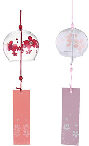 Muasopst Japanisches Windspiel, 2 Stück, handgefertigte Glas-Windglocken, kreatives Hängen, Haus, Garten, Hochzeit, Innen- und Außendekoration