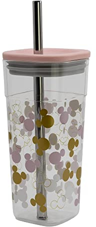 Stor Vaso Cube Alto de plástico con Pajita de Acero Inoxidable - 540 ml de Mickey Mouse