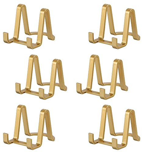 Tincogo tallriksstativ, 6-pack akryl plastdisplaystativ för bilder, foto, dekorativ tallrik, fat - bordskonst - 7,6 cm - gyllene