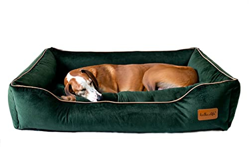Halkalife Vattentät och nötningsbeständig hundsoffa. Lyxig, glamorös soffa för en hund eller en katt. Mjuk hundsäng. (L (75,9 x 105,8 x 17,8 cm), flaskgrön)
