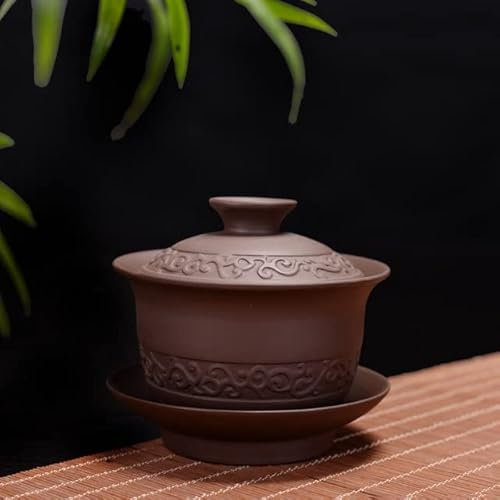 VIXDA Teeterrine aus lila Ton Gaiwan Chinesisches Keramik-Teeschalen-Set Deckelschale mit Deckel Tasse Untertasse China-Tassenschalen Trinkgeschirr