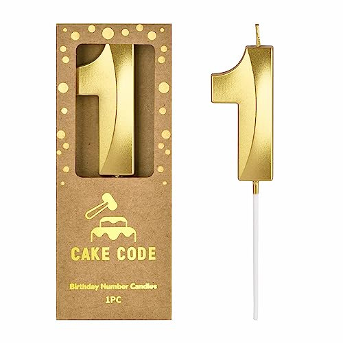 CAKE CODE 2.76 Inch Diamond Gold 1 Number Birthday Candles, Gold Number Candles, Cake Number Candles, Party Celebration