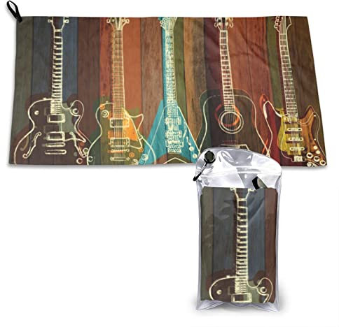 AROONS Schnell trocknendes Handtuch mit Tasche – Gitarren-Kunstdruck, super saugfähig, Mikrofaser, Reise-Sport-Handtücher, 80 x 40 cm