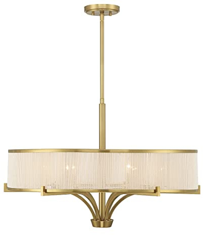 Savoy House 1-7752-6-322 Wynwood Mid-Century Vintage Bohemian Soft White String Drum Chandelier, 6-Light 360 Total Watts, 20 H x 30 W, Warm Brass