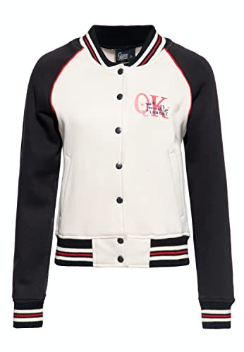 Queen Kerosin Damen College Sweatjacke Stickerei Regular Fit Retro Vintage Style Sweat Jacke Baseball Jacke Rockabella 50S Poodle Lounge