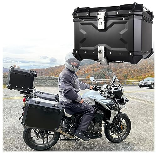 CcacHe Aluminium Topcase, Top Case Roller Koffer Haltbar Motorradkoffer Motorrad-Heckkasten Helmkoffer Universelle Befestigungshalterung Große Kapazität 45L (Color : Schwarz, Size : 45L)