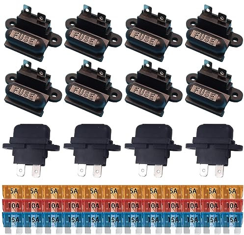 GTIWUNG 12 Pezzi Portafusibile Standard Lama ATC Automatica Porta Fusibile Lamellare per SUV Camion Auto con Coperchio Nero + 36 Pezzi Fusibile Standard 5 Amp/10 Amp/15 Amp
