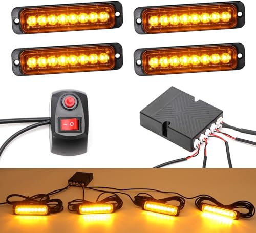 ROUTEKING 4X8LEDs Car Strobe Flash Lights - Hazard Warning Beacon Emergency Flashing Lights, for 12V/24V Car Vehicle Truck Trailer Caravan Camper Van(Amber)