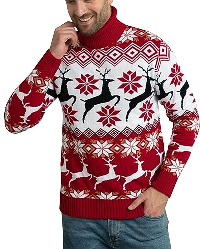 Maglione natalizio da uomo, maglione a collo alto, maglione norvegese, maglione a maglia, maglione a maglia grossa, maglione di Natale, maglione con renne, Christmas Sweater, maglione natalizio, B