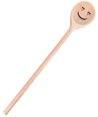 Balna 1 Stück Kochlöffel Herz Gesicht – Holzkochöffel mit Herzaugen Holz Geschenk für Hochzeit Geburtstag – Buchenholz 30 cm