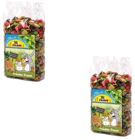 JR Farm Früchte-Traum | Doppelpack | 2 x 200 g | Ergänzungsfuttermittel für alle Nager und Zwergkaninchen außer Degus, Zwerghamster und Rennmäuse | Mit tropischen Früchten