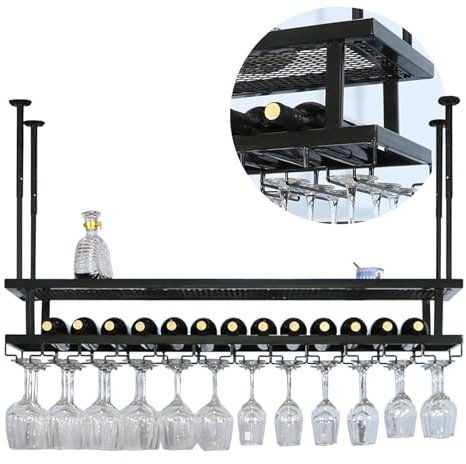 whalebee Metall Weinglasregal Hängender Weinglashalter Schwarz, Bronze Weinregal Einstellbar Weinglashalter Länge 60cm-200cm Große Kapazität Gläserhalter Lagerregal Für Küche, Bar, Stielgläser