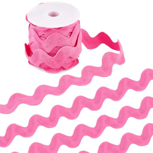 GORGECRAFT 10 Yarda*37mm Ribete de Flecos Ondulados Rick Rack,Color Rosa Intenso,Zig Zag RIC Rac,Tejido Curvo,Tejido Trenzado,Borde de Cinta,Cinta de Encaje para Coser En Casa,Fiesta,Artesanía