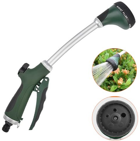 Gartenbrause, Lang Garten Gießstab mit Stiel, 5 Strahlarten Giesstab Kopf Stabbrause mit Durchflusskontrolle für Bewässerung und Reinigung, 40CM