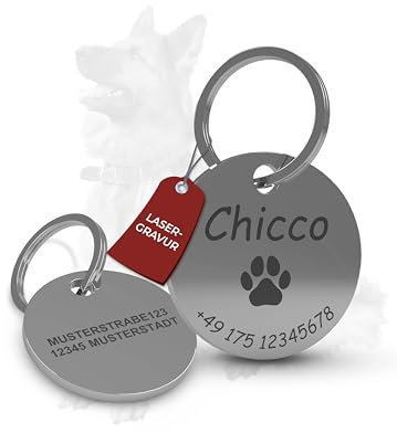 Hundemarke mit Gravur | Hundezubehör | Hundemarke personalisiert | Hundehalsband mit Namen | ⌀30mm | Edelstahl | Für Hundehalsband personalisiert | Katzen | Hunde | Tiere